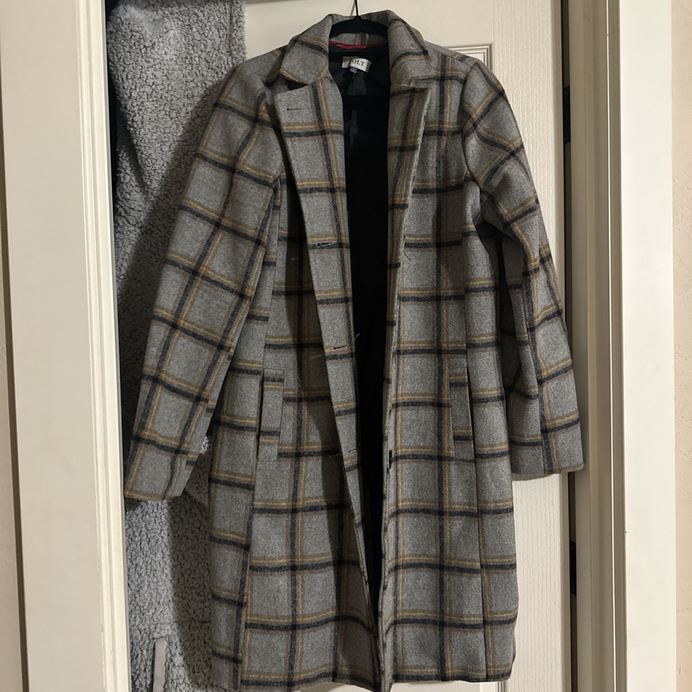 Jolt Gray Plaid Trench Coat